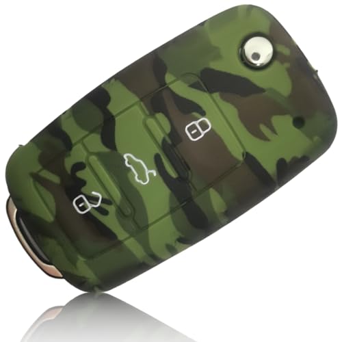 Foamo Custodia Per Chiave Dell'Auto, Compatibile Con Vw Golf 6, Seat, Skoda, In Silicone, Per Chiavi Dell'Auto, Motivo Mimetico, Verde Scuro, Marrone 