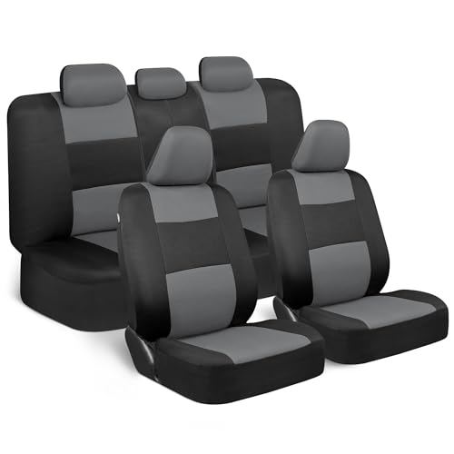 Bdk Polypro - Set Completo Di Coprisedili Per Auto, Colore Grigio Su Nero, Per Panca Anteriore E Posteriore, Facile Da Installare, Coperture Interne P