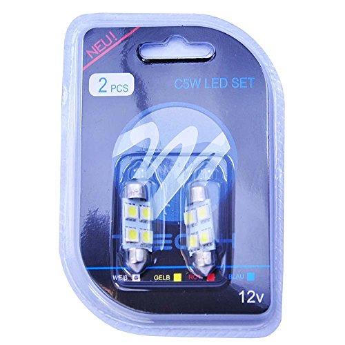 M-Tech Lb072 W Blister 2 X Led-C5 W 36 Mm 4 X Smd5050 12 V, Bianco, Standard