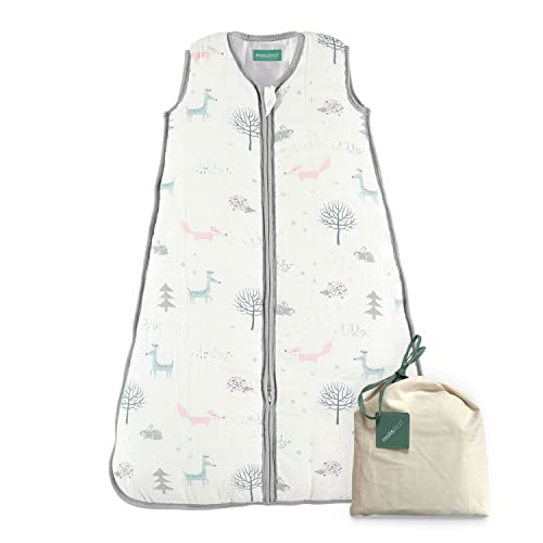 Molis&Co - Sacco Nanna 2.5 Tog - Sacco Nanna Imbottito Invernale Per Neonati Da 0-6 Mesi (70 Cm) - Mussola Premium - Senza Maniche - Forest
