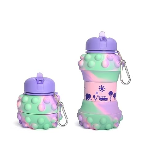 Wolobox Borraccia In Silicone Sportivo - Borraccia Per Bambini, Ragazze E Adulti, Pieghevole, Compatta, Priva Di Bpa, Resistente, Capacità 550 Ml, Per
