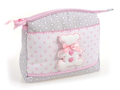 Filet - Trousse Con Cerniera Per Prodotti Di Igiene Del Neonato, Misura 23X19X10 Cm, Made In Italy, Colore Grigio E Rosa