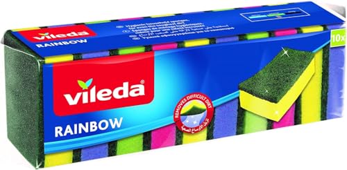 Vileda Rainbow - Spugna Abrasiva In Schiuma, Ecologica, Impugnatura Comoda, Confezione Risparmio Da 10 Pezzi, Multicolore