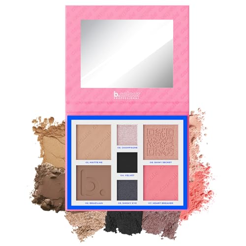 B.Colour Professional Palette Contouring Viso E Occhi 7 In 1 – Cipria, Fard, Illuminante, Ombretto – Make-Up Professionale A Lunga Durata Per Look Gio