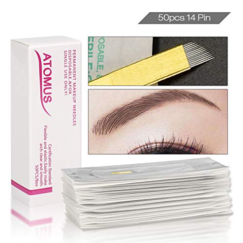 Atomus 50Pcs Lame Pour Microblading Micro Lama Kit Sopracciglia Per Microblading Permanente Aghi Per Make Up 3D 14 Pin