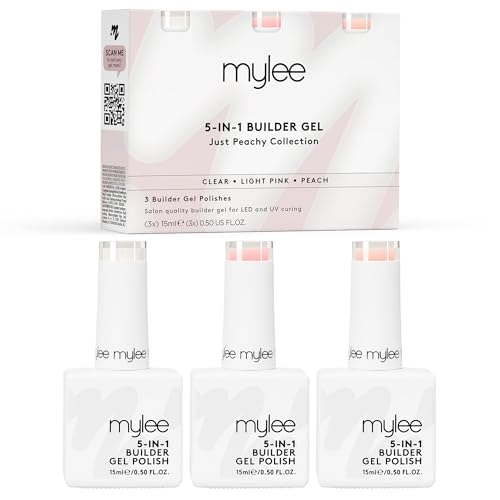 Mylee Trio Di Gel Costruttore 5-In-1 Just Peachy 3X15Ml, Base E Top Smalto Rinforzante Uv/Led, Punte Ed Extension, Decorazioni Nail Art, Decalcomanie