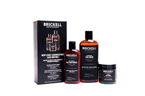 Brickell Men'S Set Per La Cura Quotidiana Del Viso - Gel Detergente Per La Pulizia Del Viso + Crema Esfoliante + Lozione Idratante Per Il Viso - Natur