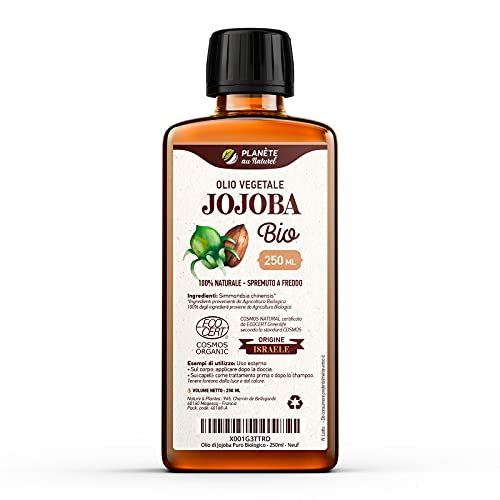 Olio Di Jojoba Puro Biologico 250 Ml - 100% Puro, Naturale, Pressato A Freddo - Biologico Certificato Da Ecocert
