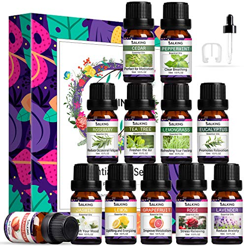 Oli Essenziali Per Diffusori 12 X10Ml, Salking Set Di Oli Essenziali Puri E Naturali Al 100% Include Floreale, Legnoso, Fruttato, Erbaceo Raccolta, Ol