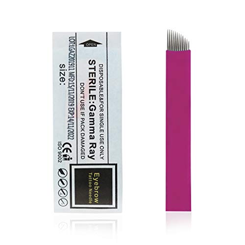 50 Pezzi Microblading Aghi Monouso Nano Rosa 0,18 Mm Trucco Permanente 18U 12F 14 F Lama Microblading Sfumatura (12 Slope)