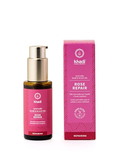 Khadi Rose Repair Olio Per Capelli Ayurvedico, Rigenera I Capelli Secchi E Sfibrati, 100% Naturale E Vegano, Senza Siliconi, Cosmetici Naturali Certif