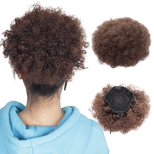 Meiriyfa Afro Puff Drawstring Ponytail Short Kinky Curly Hair Bun Extensions Donut Chignon Hairpieces Updo Hair Extensions (T33#)