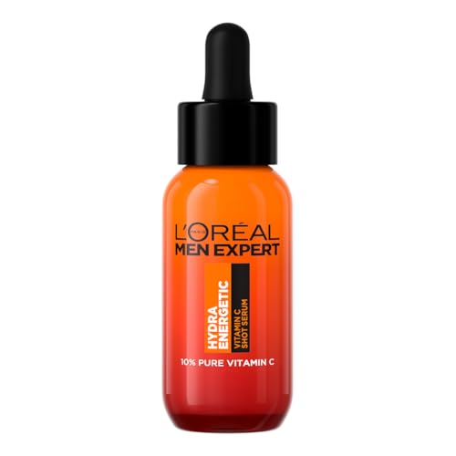 L'Oréal Paris Men Expert Siero Viso Anti-Fatica Uomo, Effetto Levigante E Rinfrescante, Pelle Luminosa E Rivitalizzata, Arricchito Con Vitamina C, Pro