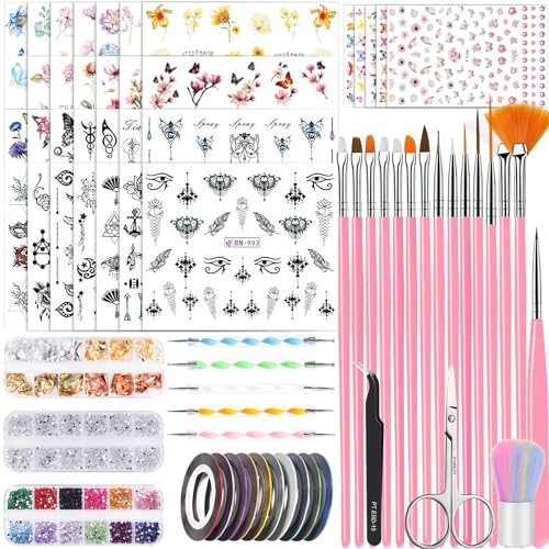 89 Pezzi Nail Art Design Set, Set Di Pennelli Per Nail Art E Decorazioni, 15 Nail Art Pennelli, 5 Dotting Pen, Foglia D'Oro Per Nail Art, Paillettes,