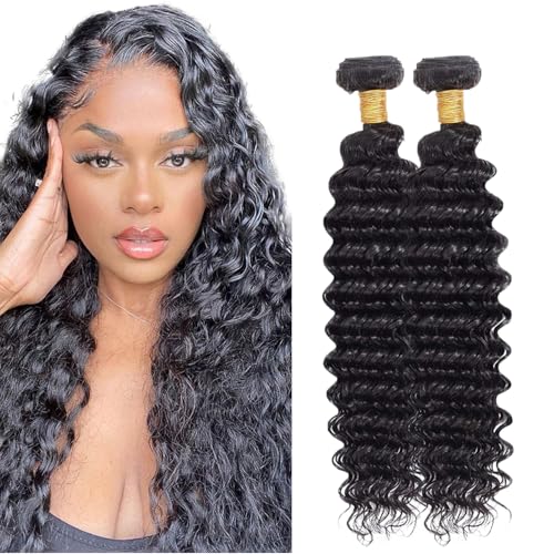 2 Bundles 18 20 Inch Capelli Ricci Extension Deep Wave Human Hair Bundles Double Weft Extensions Capelli Neri Bundles 100% Unprocessed Virgin For Woma