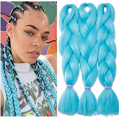 Extension Clip Capelli Veri Hair Extensions Braiding Hair Jumbo Braids Ombre Pezzo Di Capelli 3 Piece/ 300G - Azzurro