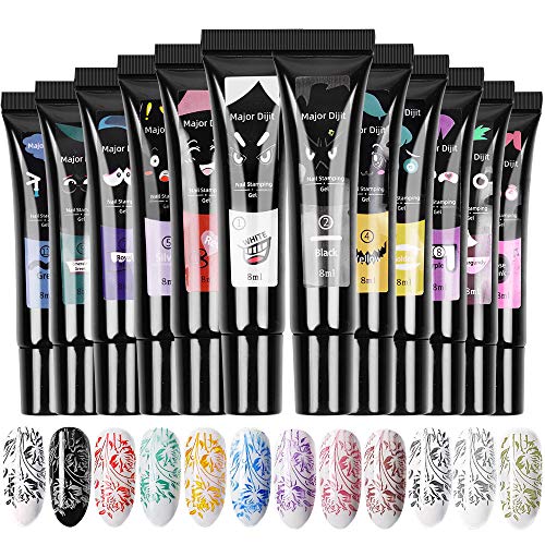 Major Dijit Smalto Gel Per Unghie 8Ml Smalto Gel Uv Per Unghie Set Di Piastre Per Timbri. (12 Colors)