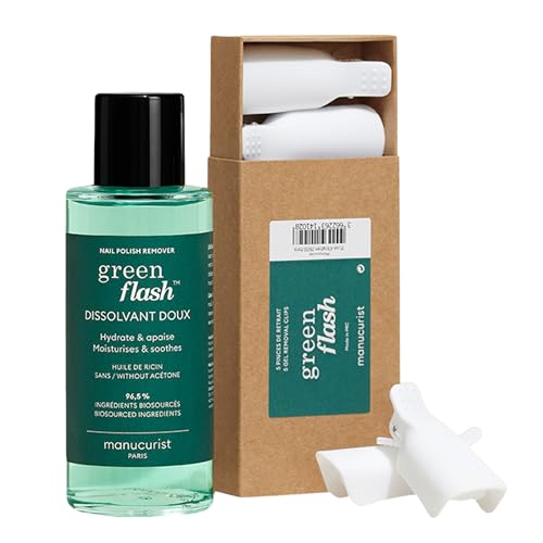 Manucurist Solvente Green Flash & Pinze Di Rimozione - Solvente Per Smalto Semipermanente E Smalto Per Unghie Green - Solvente Senza Acetone Bio-Based