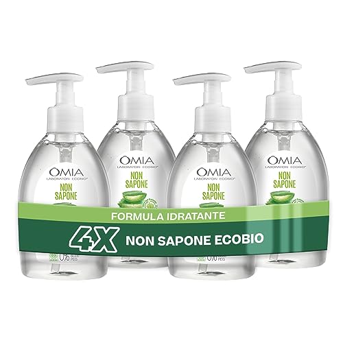 Omia Non Sapone Eco Bio Con Aloe Vera Del Salento, Sapone Liquido Per Le Mani E Per Il Viso, Azione Idratante, Addolcente E Rinfrescante, Confezione D