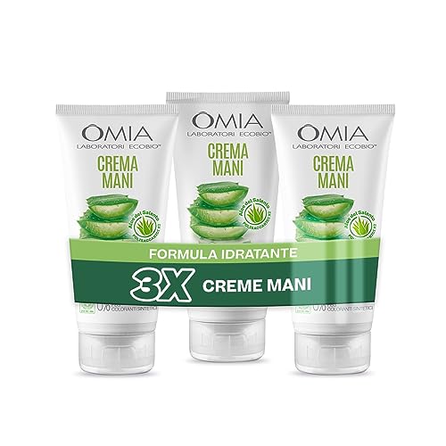 Omia Crema Mani Eco Bio Con Aloe Vera Del Salento, Crema Mani Idratante E Riparatrice Per Un Trattamento Intensivo, Assorbimento Rapido, Non Unge, Con