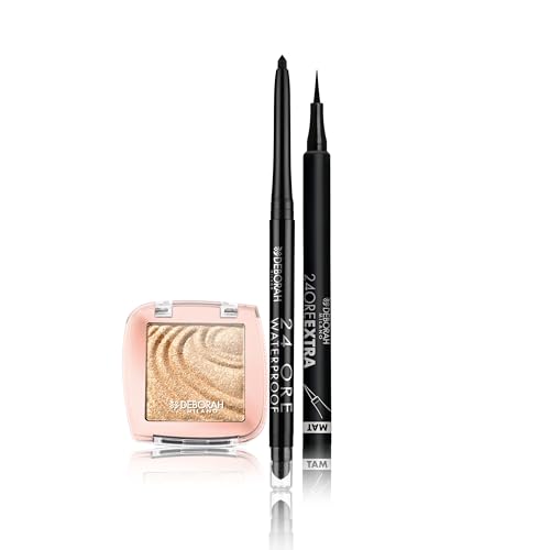 Deborah Milano - Set Makeup Matita Occhi 24 Ore Automatica Waterproof 01 Black, Ombretto Color Lovers 03 Super Gold, Cremoso Long Lasting, E Penna Eye