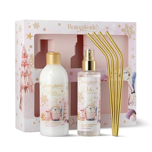 Bottega Verde - Dolce Inverno, Confezione Regalo Con Acqua Profumata Corpo 150 Ml, Bagnodoccia 250 Ml, Cannucce In Acciaio Dorato, In Un'Originale Cof