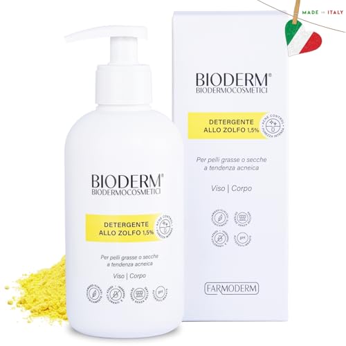 Bioderm S Detergente Allo Zolfo Per Pelle Grassa E Anti Acne - Per Punti Neri E Brufoli Sulla Fronte, Naso, Mento, Guance, Schiena, Collo, Cuoio Capel