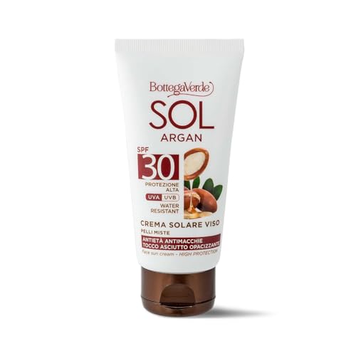 Bottega Verde - Sol Argan, Crema Solare Viso, 50 Ml, Spf 30, Antietà E Antimacchie, Protezione Alta, Arricchita Con Olio Di Argan E Vitamina E, Opaciz