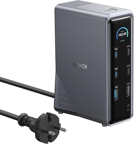 Stazione Di Ricarica Anker Prime Con 14 Porte Da 160W Max, Trasferimento Dati Rapido 10Gbps, Display Intelligente, Porte Audio E Ethernet, Doppio Moni