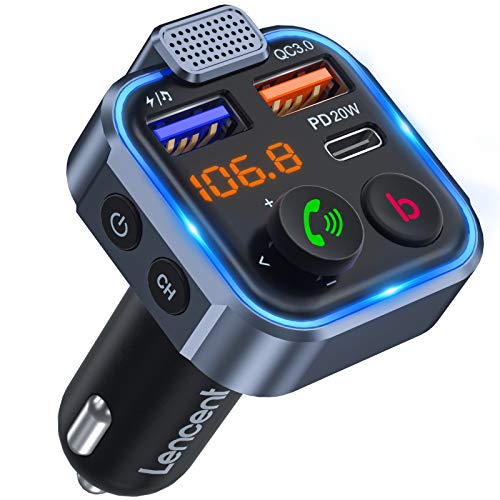 Lencent Trasmettitore Bluetooth 5.0 Per Auto, Musica Bluetooth Auto Con Bassi Profondi E Suono Hi-Fi Lossless, Ricarica Rapida Tipo-C Pd 20W E Qc3.0,