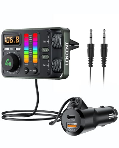 Lencent Trasmettitore Fm Bluetooth 5.3, Adattatore Bluetooth Per Auto, Caricatore Usb Ricarica Rapida Pd 20W E Qc18W, Doppio Microfono Per Chiamate Vi