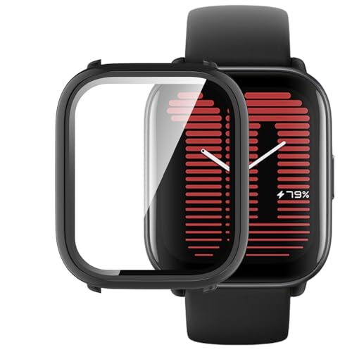 Giopuey Cover Per Amazfit Active, Pellicola Protettiva Vetro + Cornice In Plastica Rigida, Amazfit Active Custodia - Black