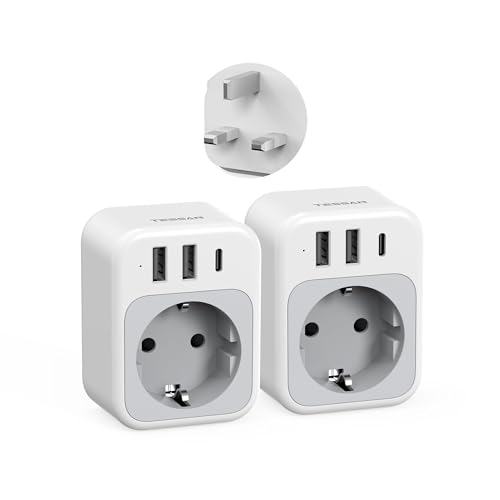 Tessan 2 Pack Adattatore Presa Inglese, 4 In 1 Adattatore Uk Con Usb C E 2 Usb A, Presa Inglese A Spina Italiana 3250 W, Spina Uk, Tipo G Per Irlanda