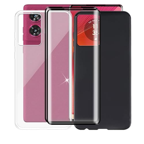 Aqgg Custodia + Vetro Temperato Per Motorola Edge 50 Fusion (6.7") Cover Case Transparent + Black Tpu Morbido Silicone Bumper 2 + 2 Pezzi Protezioni P