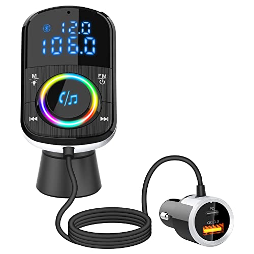Eppfun Trasmettitore Fm Bluetooth Per Auto, Radio Bluetooth Auto, Bassi & Hi-Fi Musica, Adattatore Kit Vivavoce Bluetooth Per Auto, Con 2-Porte Usb Ri