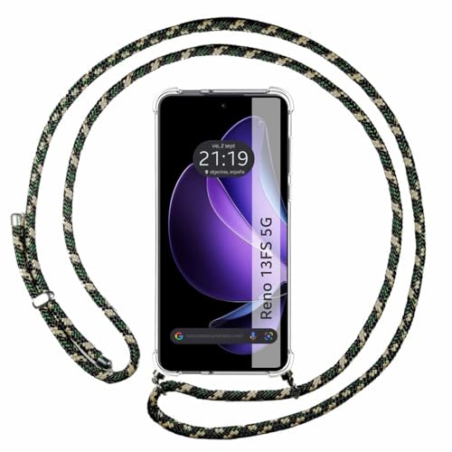 Custodia A Sospensione Trasparente Per Oppo Reno 13Fs 4G / 13 Fs 5G Con Cordino Verde/Oro