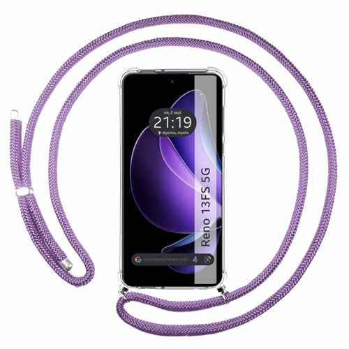 Custodia A Sospensione Trasparente Per Oppo Reno 13Fs 4G / 13 Fs 5G Con Cordone Viola