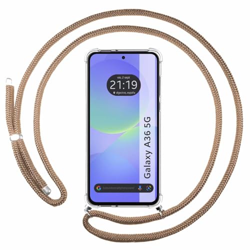 Tumundosmartphone Custodia A Sospensione Trasparente Per Samsung Galaxy A36 5G Con Cordon Cammello