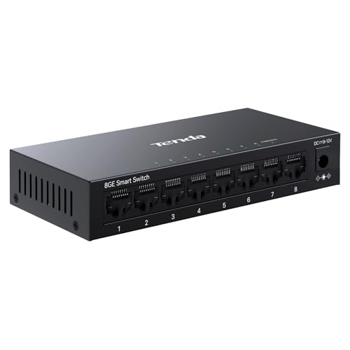 Tenda Teg208E Managed Switch 8 Port Rj45 Gigabit Switch 10/100/1000 Mbps, Smart Switch Lan Distributore (Igmp-Snooping, Qos, Vlan, Carcassa Metallica)