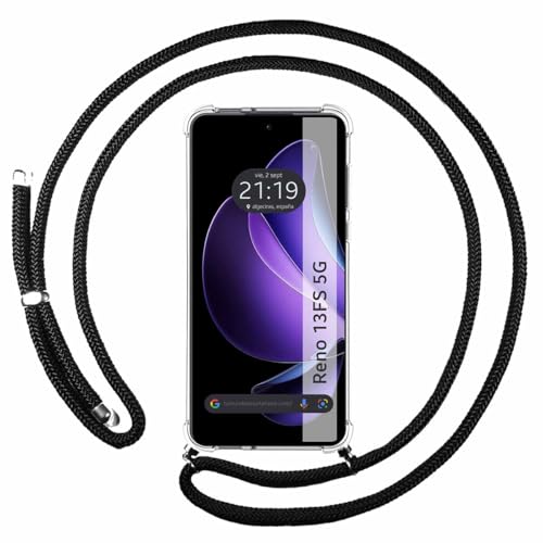 Custodia A Sospensione Trasparente Per Oppo Reno 13Fs 4G / 13 Fs 5G Con Cordone Nero