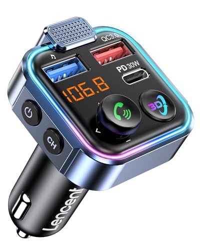 Lencent Trasmettitore Fm Bluetooth 5.3, Mp3 Lettore Musicale Stereo Per Auto Con Chiamate In Vivavoce, Adattatore Autoradio, Ricarica Rapida Qc3.0 & T