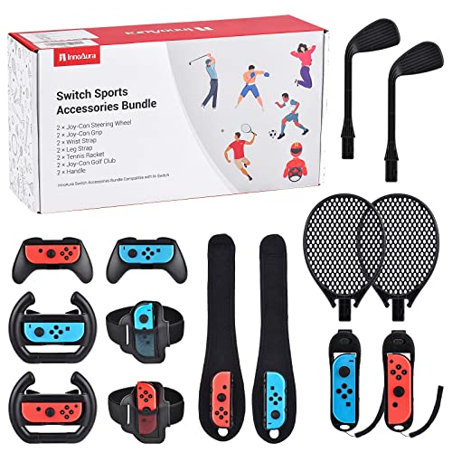14 In 1 Switch Sports Accessori Bundle, Innoaura Switch Sport Bundle Con Switch Volante,Impugnatura Joycon,Racchetta Tennis,Glof Club,Cinturino Polso,