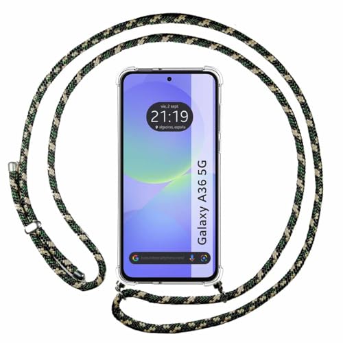 Tumundosmartphone Custodia A Sospensione Trasparente Per Samsung Galaxy A36 5G Con Cordino Verde/Oro