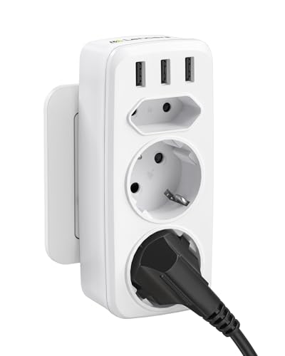 Lencent Multipresa Schuko, 4000W Presa Alimentatore Salvaspazio Con 3 Usb, Caricatore Presa Con 2 Schuko E 1 Spina Eu, Presa Multipla Portatile Per Fa