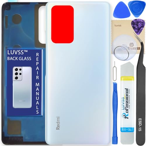 Luvss Coperchio Copribatteria Scocca Vetro Posteriore Imposta Per Xiaomi Redmi Note 10 Pro (Blu)