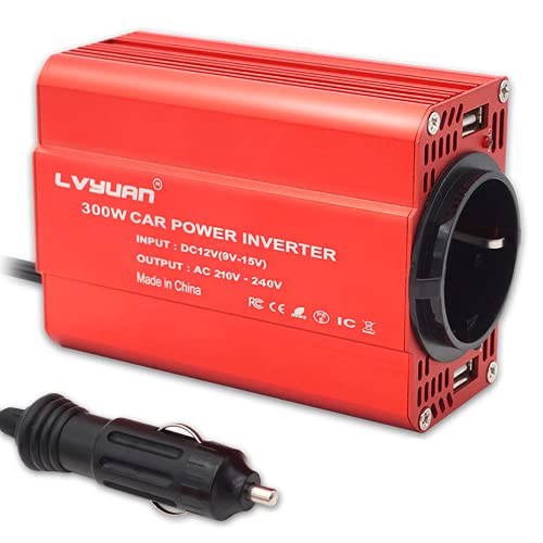 Lvyuan 300W Inverter Di Potenza Per Auto Dc 12V A Ac 220V 230V Eu Convertitore Con Porta Usb, Presa Ca E Accendisigari Per Auto, Per Camper, Camion, C