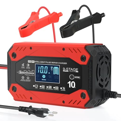 Weinsamkeit Caricabatterie Per Auto 10A, Caricabatterie Per Auto Completamente Automatico Intelligente 12V / 24V Con Schermo Lcd, Adatto Per Auto, Cam