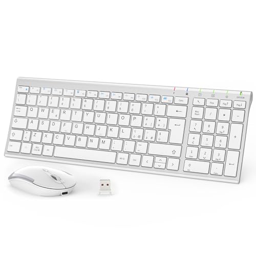 Iclever Tastiera E Mouse Wireless Portatile 2.4G, Ricaricabile Tastiera Wireless Usb, Silenziosa Tastiera Ergonomica Design Dimensioni Regolari Sottil