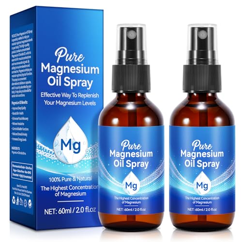 2Pcs Olio Di Magnesio Spray Per Dormire Meglio,Bio Magnesio Olio Spray Con Azione Rilassante Muscolare Per La Cura Di Pelle,Puro- 100% Naturale(60Ml)