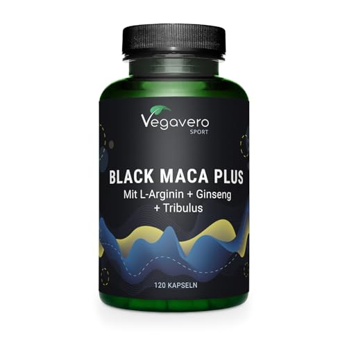 Maca Nera | Con L-Arginina + Ginseng + Tribulus + Zinco | Integratori Sport Pre-Workout | 120 Capsule | Vegan | Senza Additivi | Vegavero®
